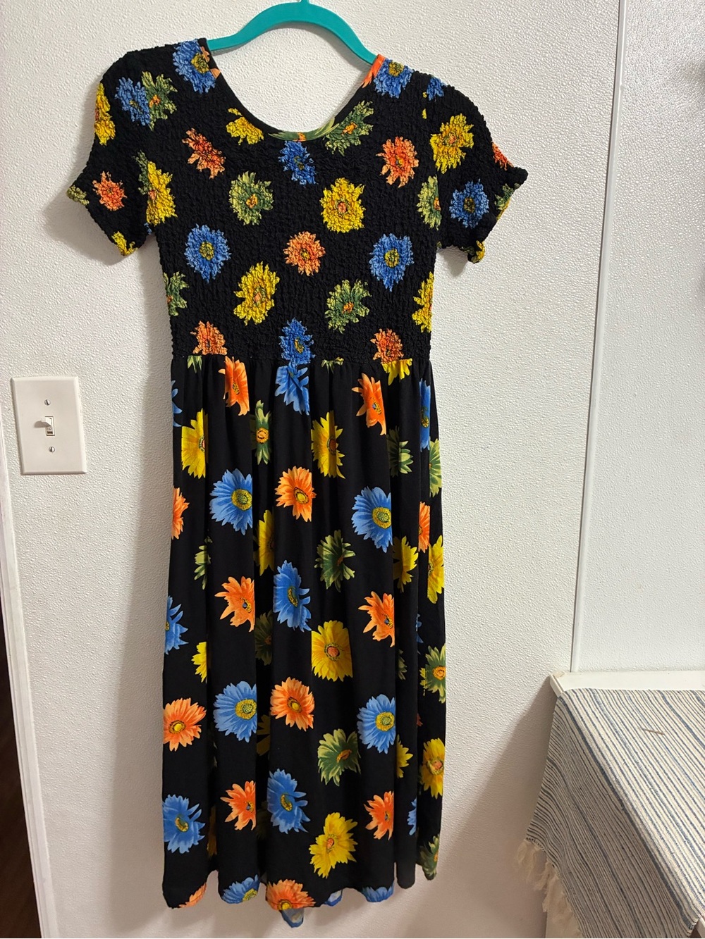Impressions Black Midi Dress with Blue, Yellow & Orange Floral Print PM